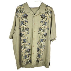 Paradise Collection Shirt Mens XXL Green Floral 100% Silk Button Hawaiian Beach